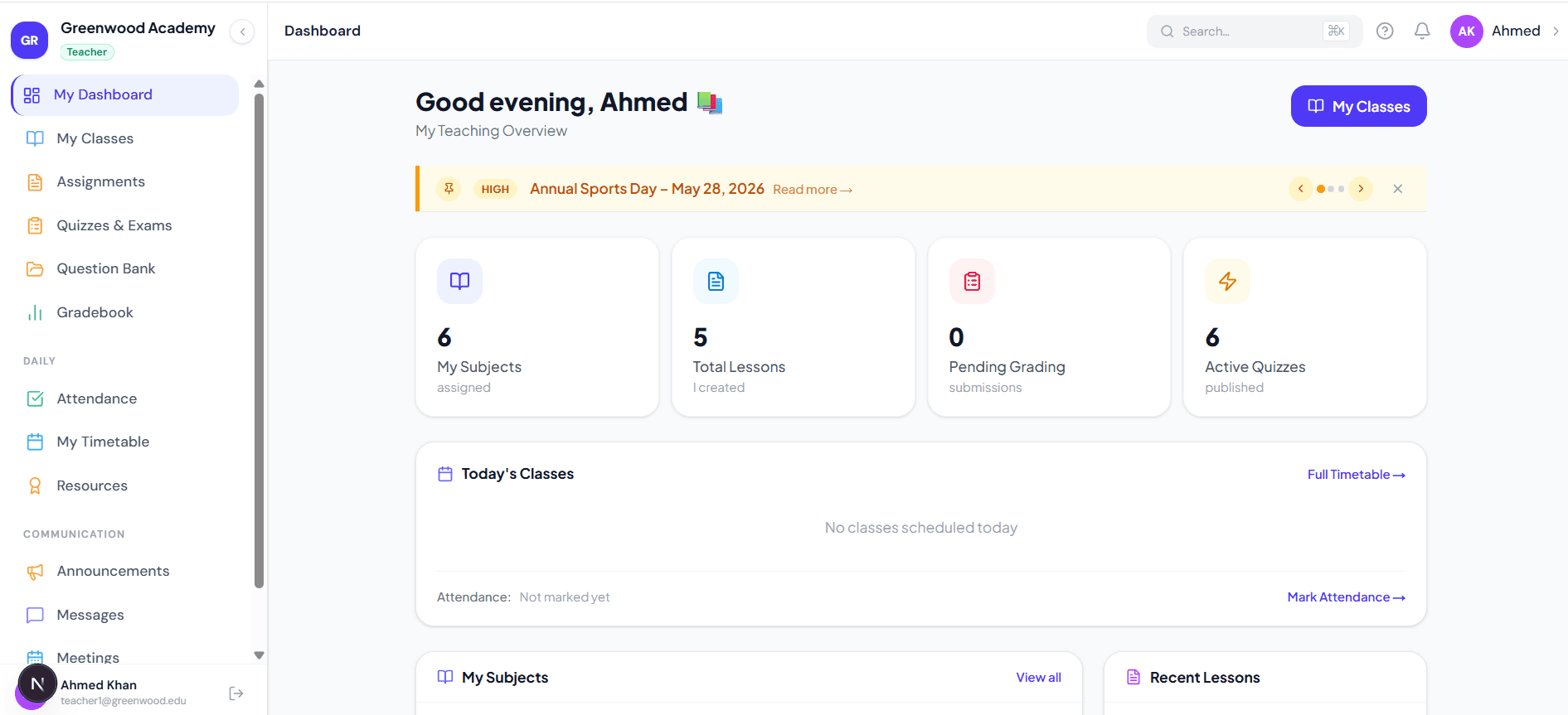 Curriculum builder showing lesson chapters and content types